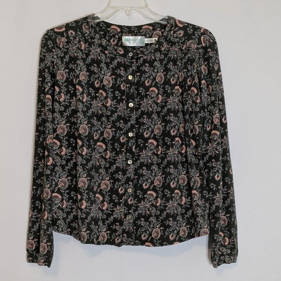 AVENTURA Sage Green/Pink Floral Long Sleeve Button Knit Blouse; Size XL - Picture 1 of 5